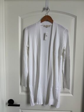 LOFT White Ribbed Open Cardigan